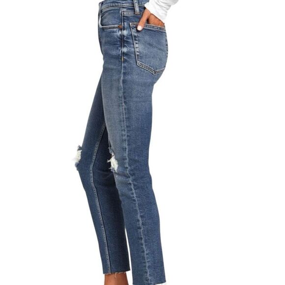 Re/Done Hi-Rise Ankle Crop Jeans in Dusty Destroy Size 28 - Picture 3 of 11